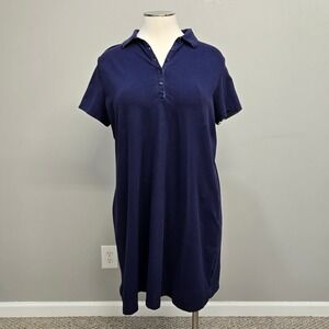 Lands End Polo Mini Shirt Dress Plus Size 2X Blue Preppy Sporty Casual Classic